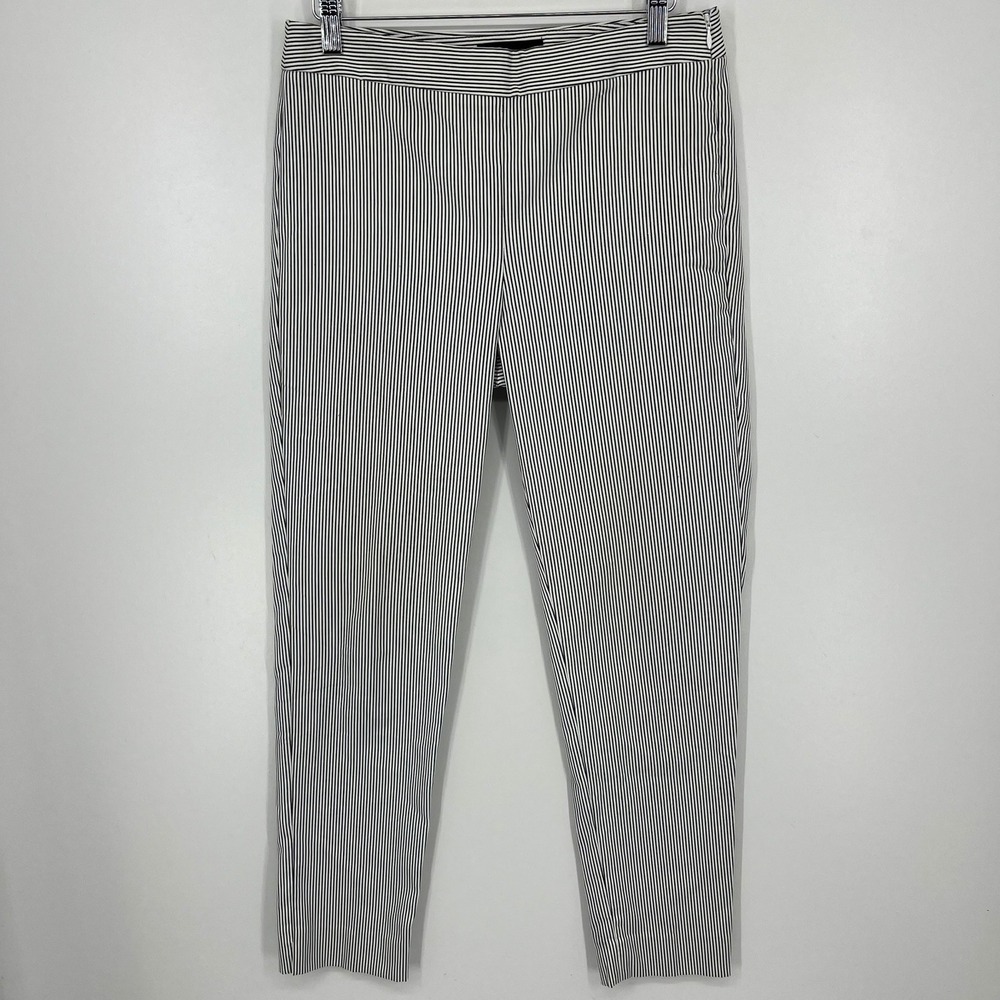 Talbots Chatham Ankle Pants Womens 2 Black White Striped Side Zip Stretch Cotton